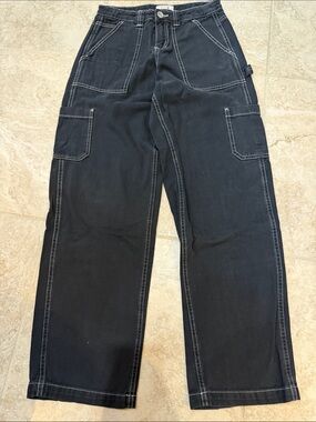 Garage Black Straight-Leg Utility Pants with Contrast Stitching
